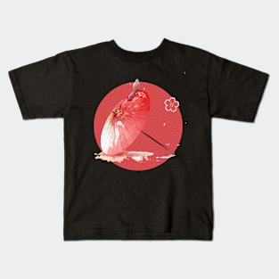 Japanese Artwork, Red Moon With Japanese umbrella Kids T-Shirt